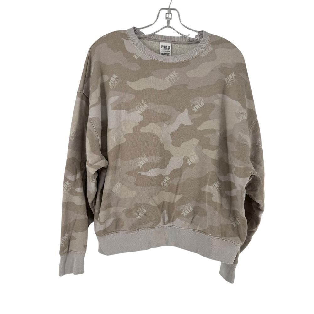 Victorias Secret PINK Sweatshirt Camouflage Size XS Beige Oversized Athleisure